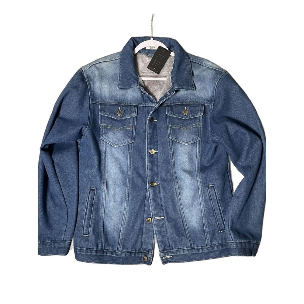 Reverb Wear Jeans Men’s Blue Denim Jacket with Gray Fleece Lining (Size: Large)